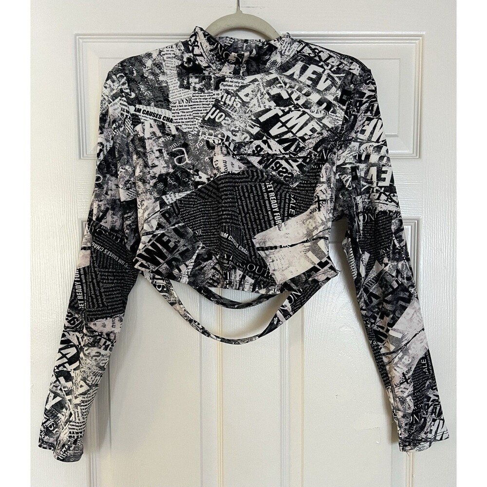 Lot of 2 Eye Candy Newspaper Print Crop Tops M / XL Y2K Cyber Goth Backless EUC